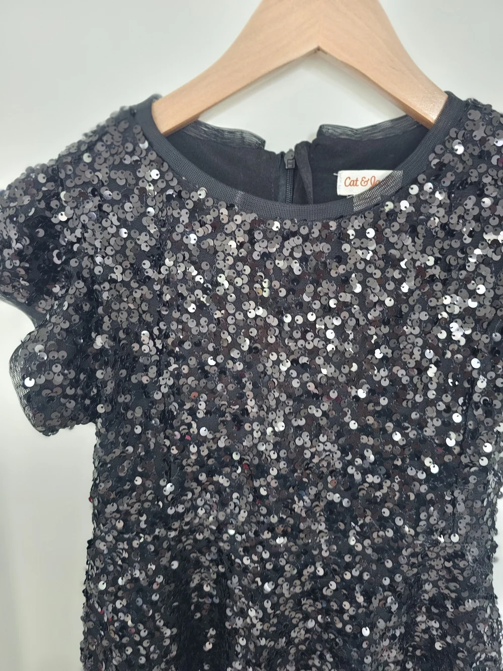 Cat & Jack Black Sequin Short-Sleeve Party Dress